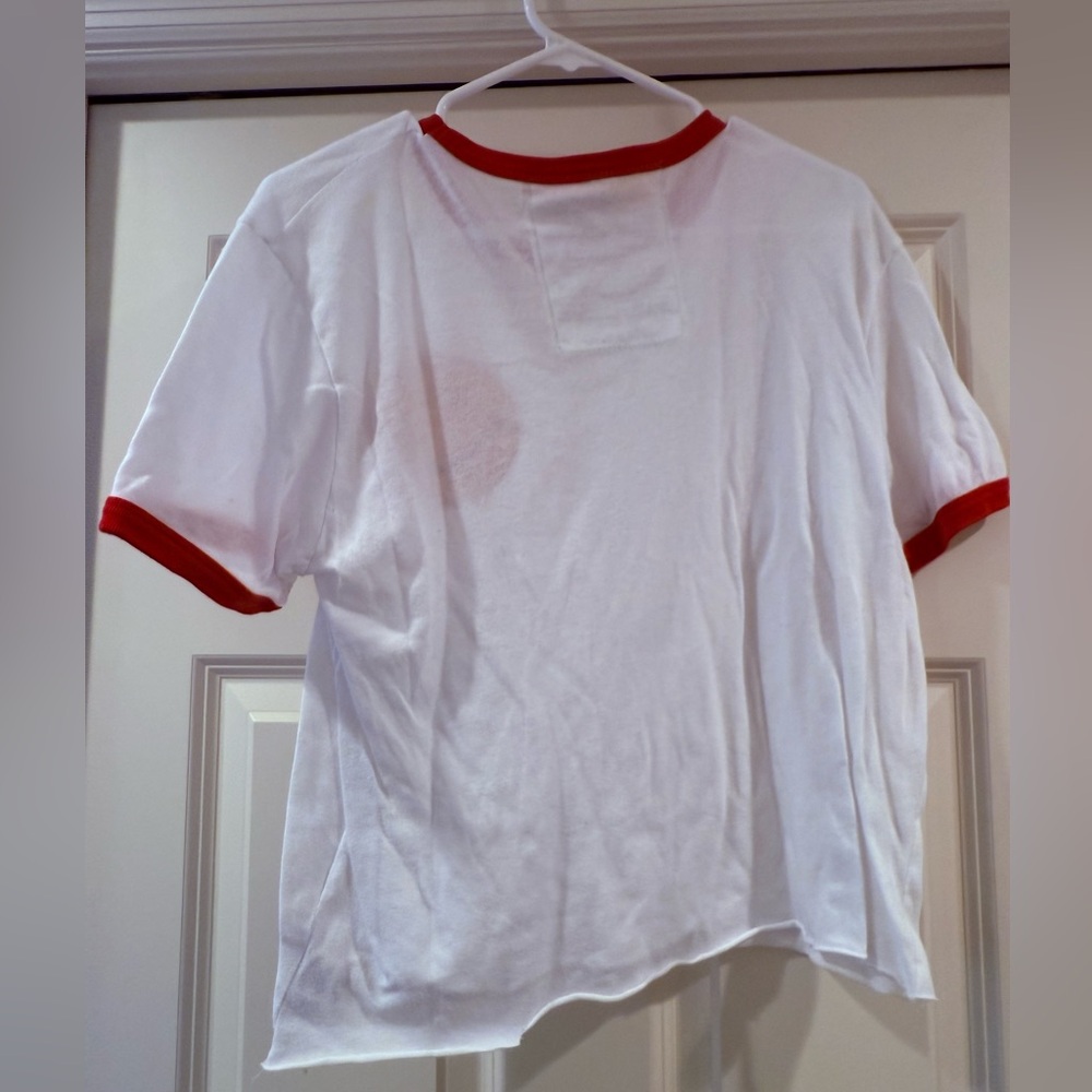Aviator Nation White Tee with Red Trim & Yellow Smiley Patch - Picture 4 of 5
